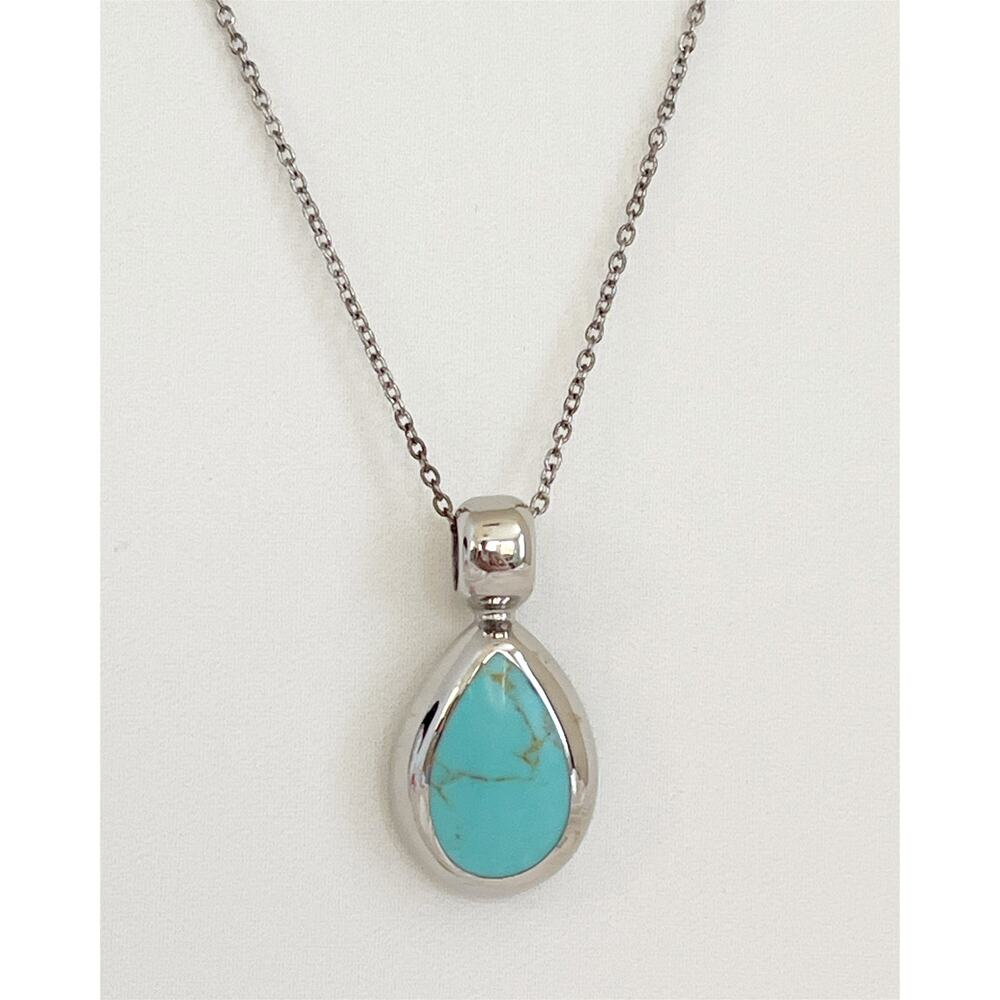 TURQUOISE Estate Teardrop Pendant 925 Sterling Silver Signed Mexico 16"